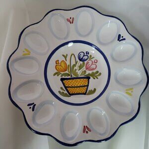 Deviled Egg Plate LE BOUQUET Strata Group Hand Painted Italy 11"D